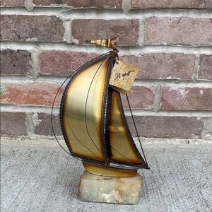 Vintage DEMOTT Brass Sailboat Rock Quartz Base Nautical Boat Statue Sculpture